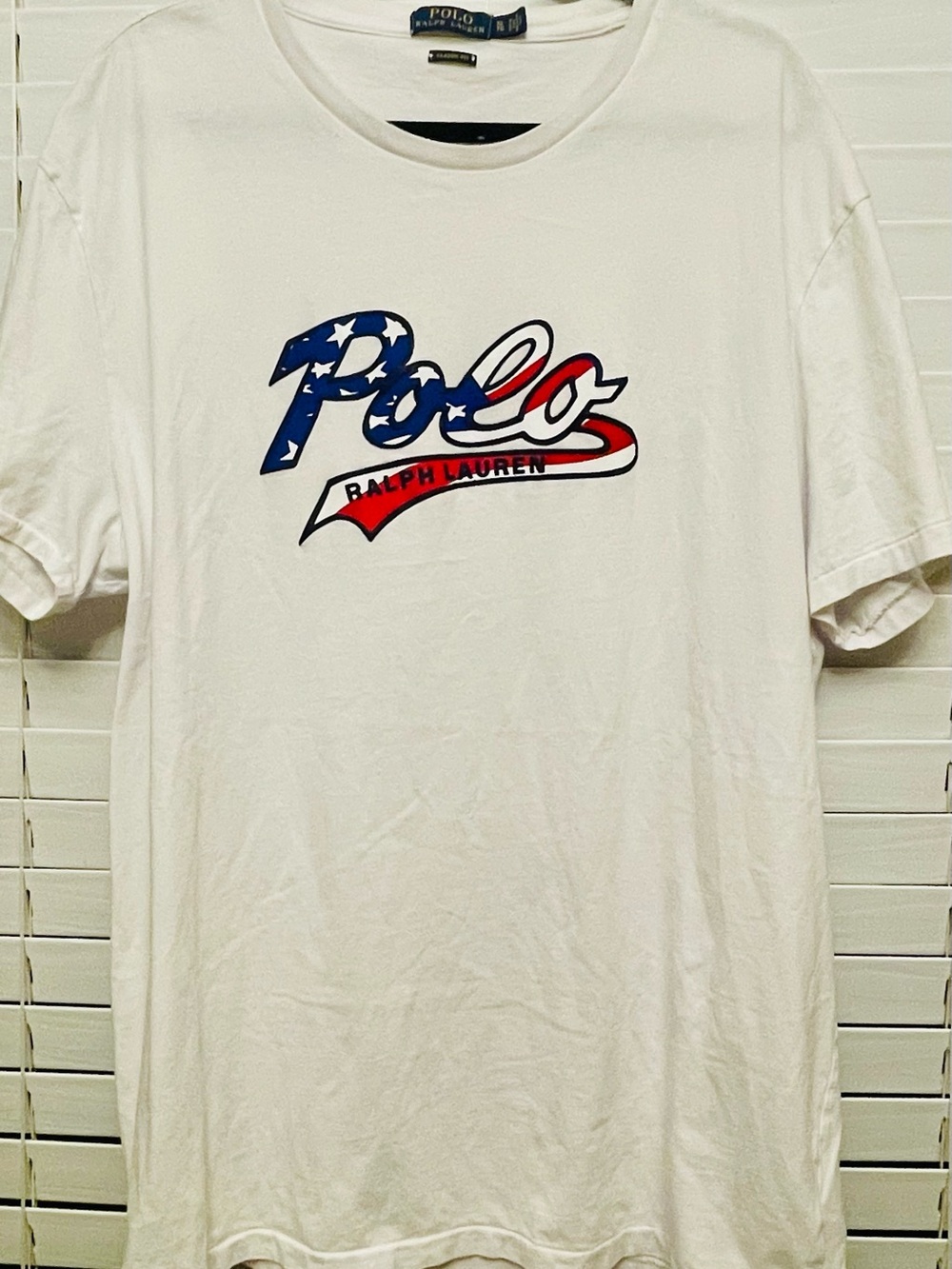 Polo by Ralph Lauren White Short Sleeve Tee with Red & Blue Script